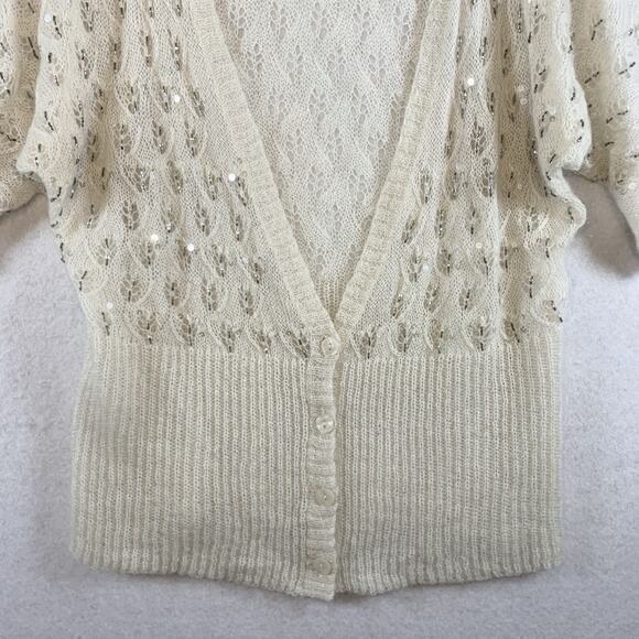 Ann Taylor Womens Open Knit Mohair Wool Top Sz L Ivory Beaded Sequin Balletcore - Picture 4 of 14